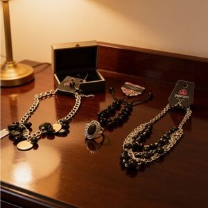 paparazzi Black Multi-Chain Necklace Trio with Beaded Accents
